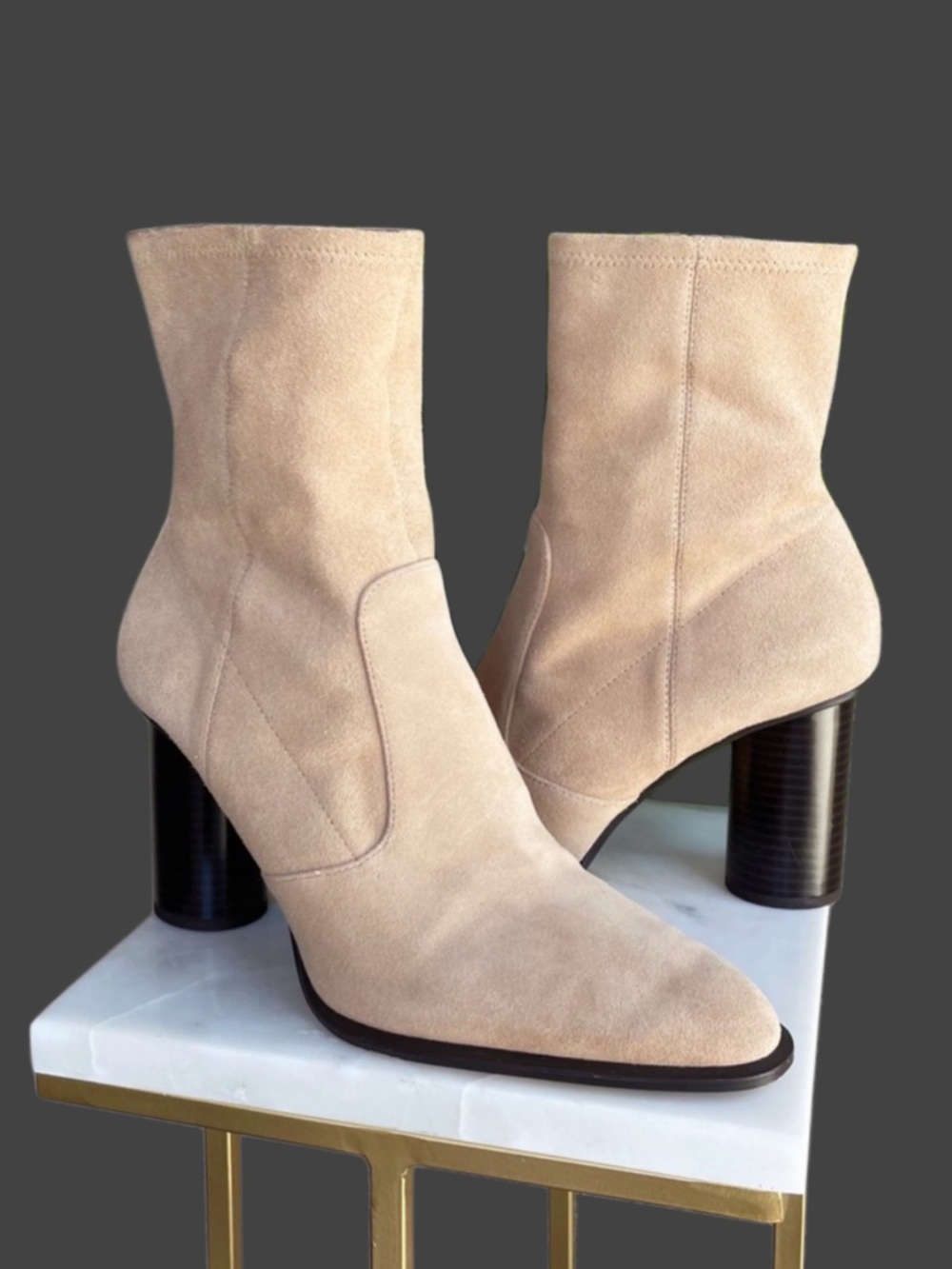 ZARA Beige Suede Leather Heeled Ankle Boots Booties Sz 41 US 9.5/ US 10